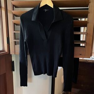Rails Ribbed Collared Black Long Sleeve Sweater